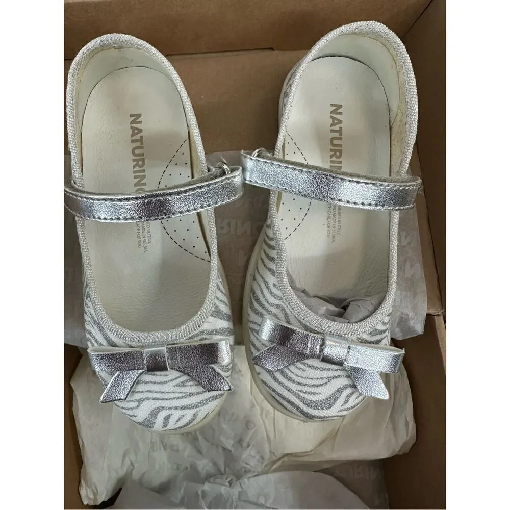 NATURINO CLARIES Zebra-print fabric ballet flats, White